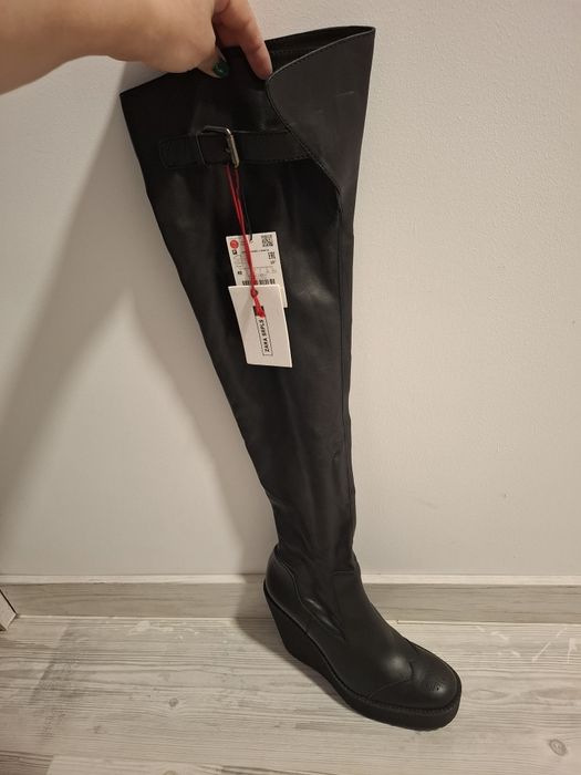 Cizme dama ZARA peste genunchi, negre, cu platforma -NOI