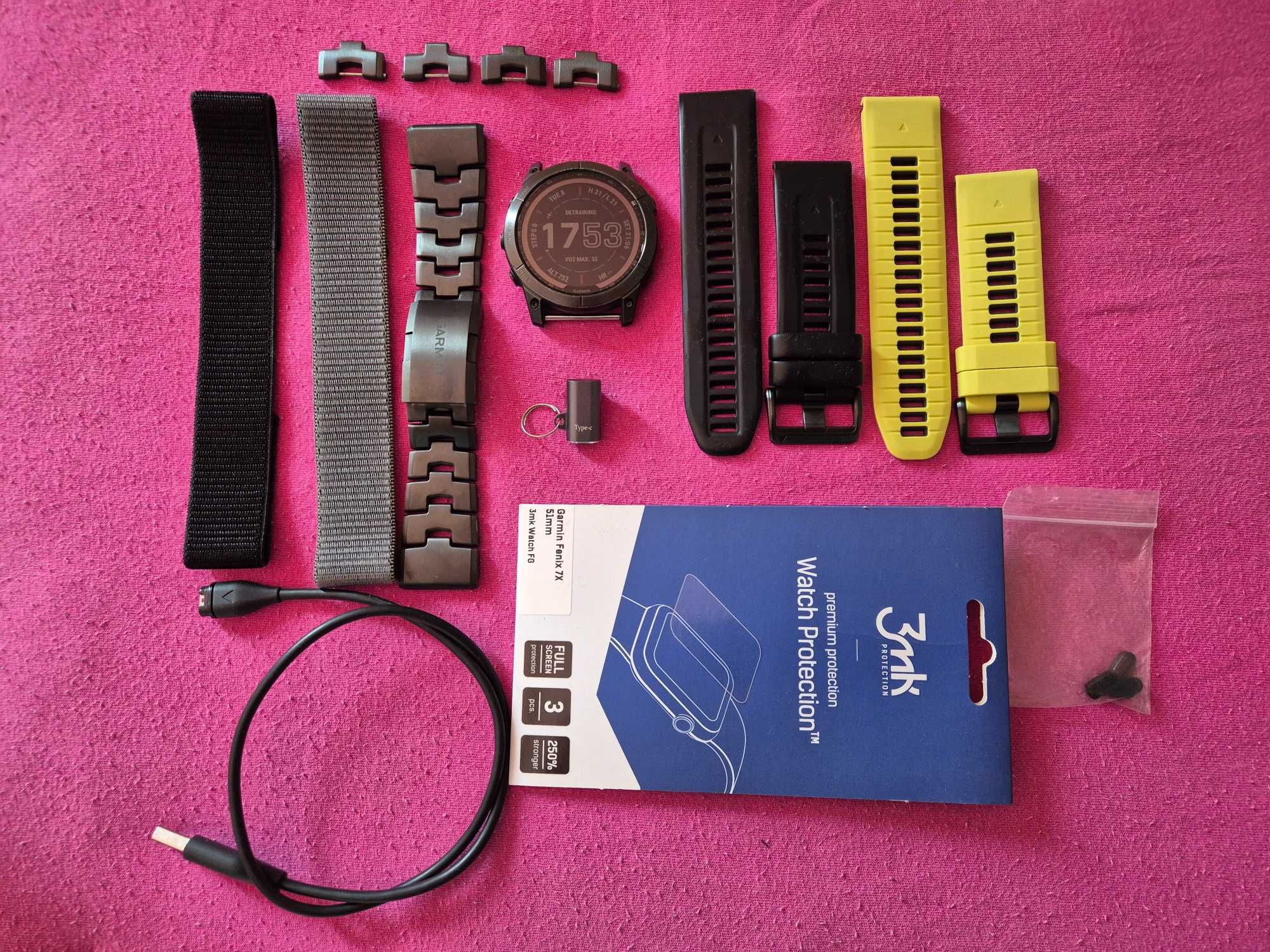 Garmin Fenix 7x Sapphire Solar Titanium с много аксесоари