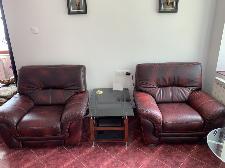 Set canapea + fotolii din piele naturală !