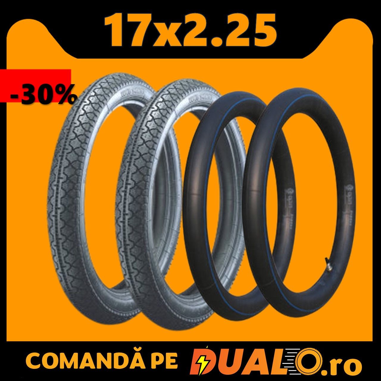 Set 2 cauciucuri+2 camere 17x2.25 motorete scuter trotinete cu pedale