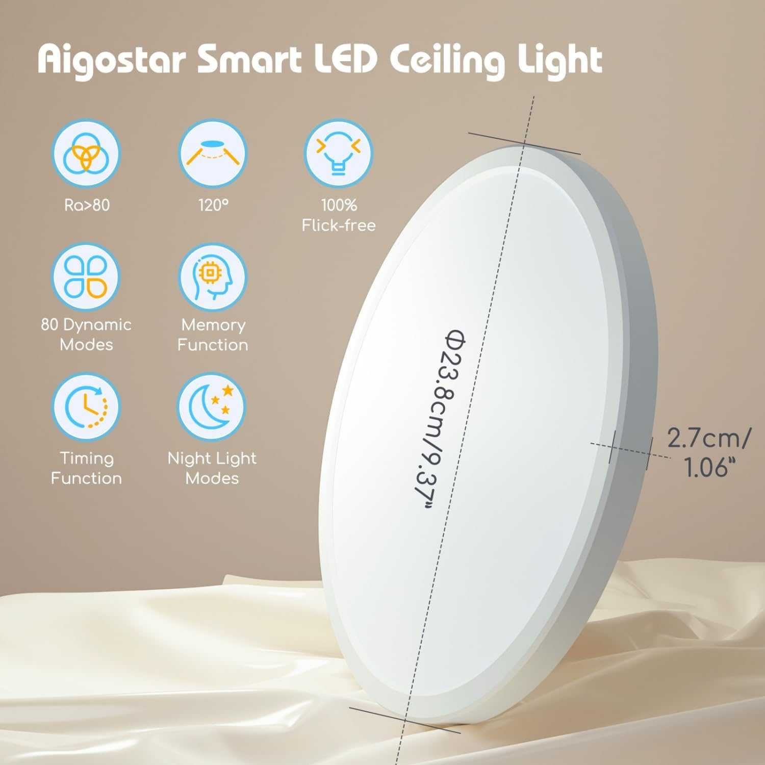 Интелигентна LED таванна лампа Aigostar, 19W 1600LM, 3000-6500K