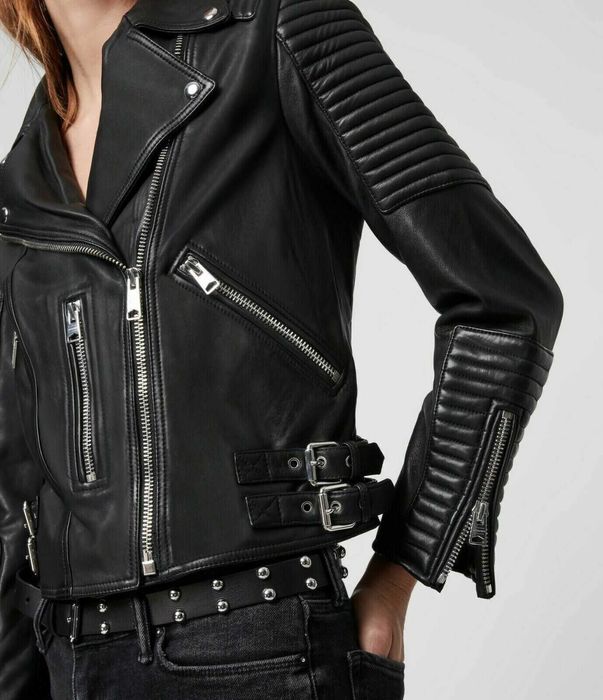 AllSaints Estella Дамско Кожено яке Агнешка Кожа Черно Small UK 8