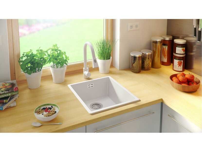 Кухненска Мивка от гранит модел Лондон 45 Slim 410 x 470 mm - бяла