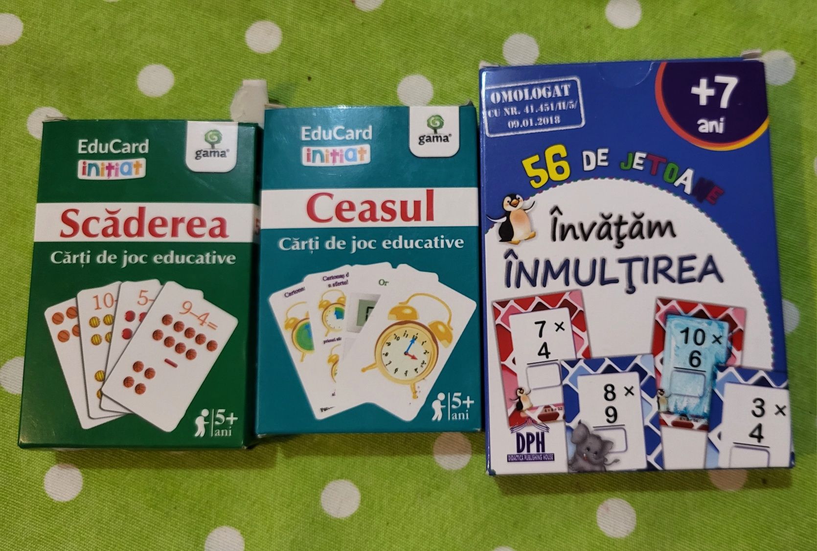 Cărți de joc educative înmulțire scădere ceas