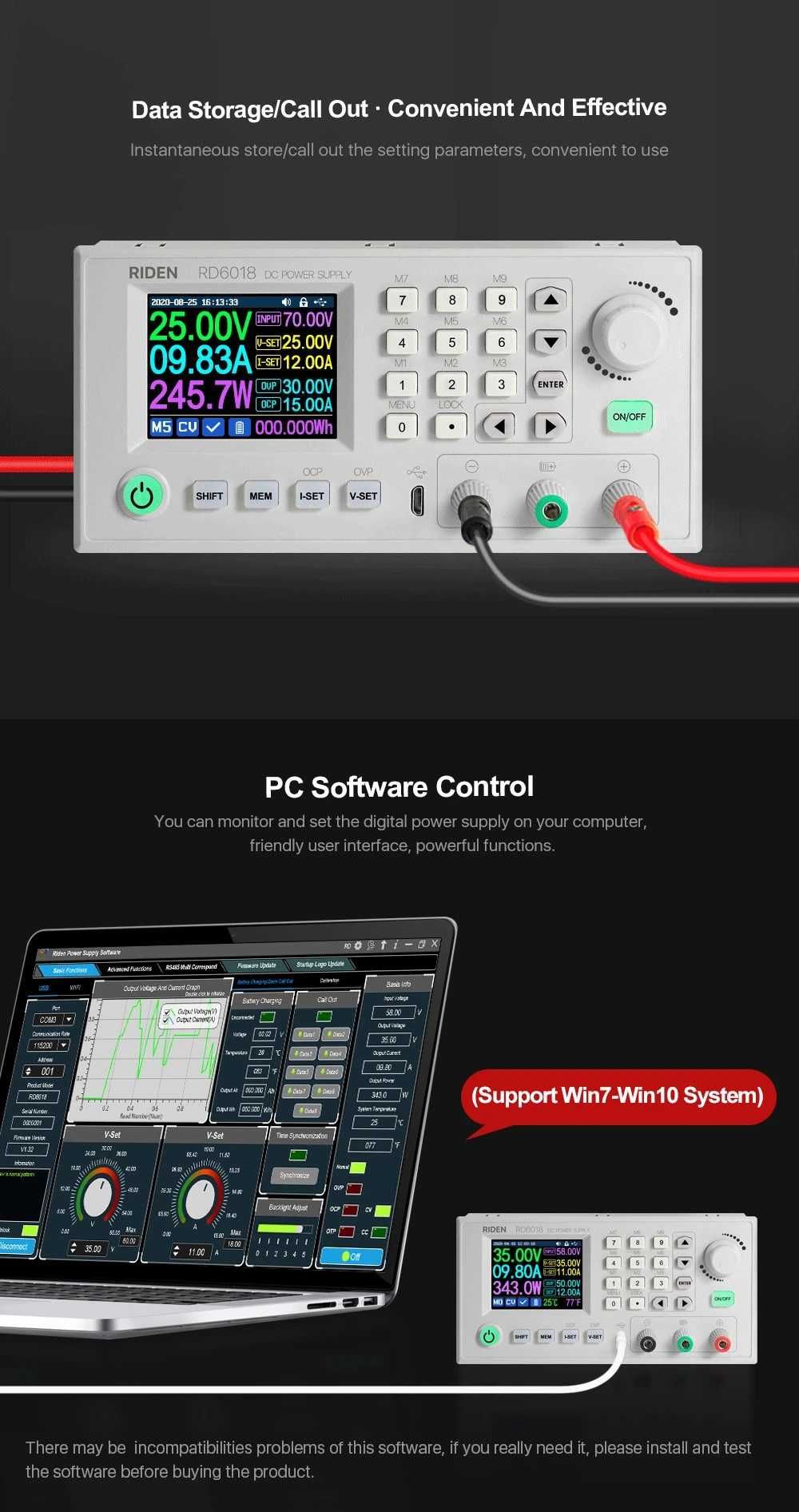 Riden RD6018W 60V 18A 1080W sursa de laborator WI-Fi