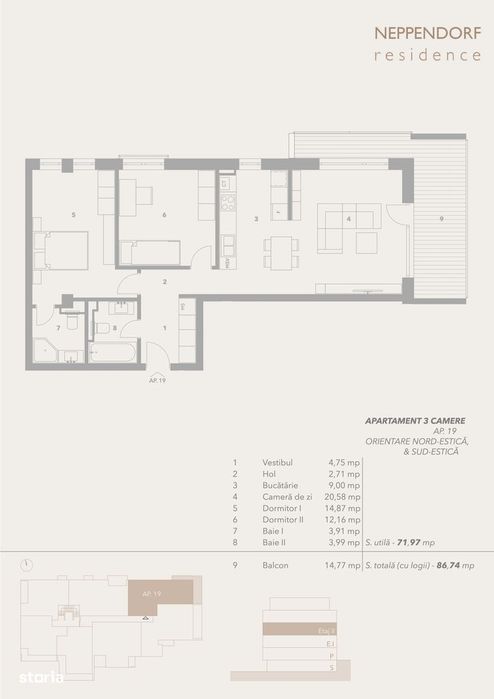 INTABULAT - AP 3 camere- 72mp - lift -boxa -
