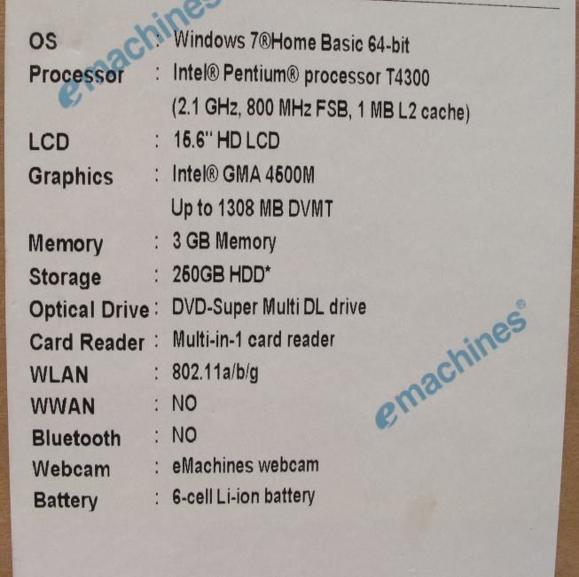 Продам ноутбук emashines e 725