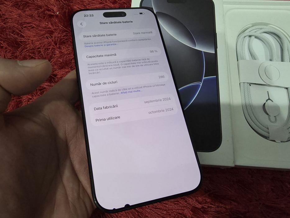 -Iphone 16Pro Max, ca Nou, 256Gb, 8Ram, Natural Titanium, bat: 98%-286