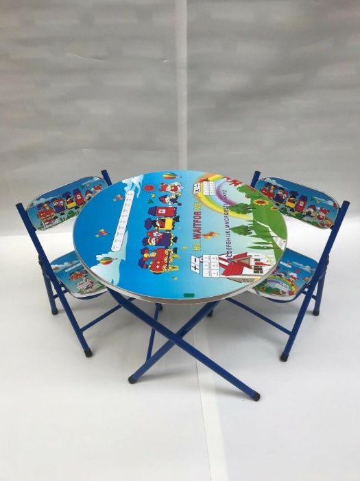 Masa cu doua scaune pliabile pentru copii albastra