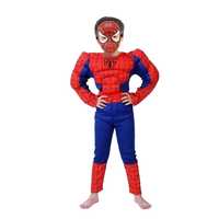 Set costum clasic Spiderman muschi, 7-9 ani, rosu si masca plastic