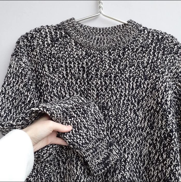 Дамски пуловер H&M, меланж черно бял, размер М, овърсайз