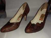 Елегантни удобни обувки от истинска змийска кожа, ток 5 см, номер 36