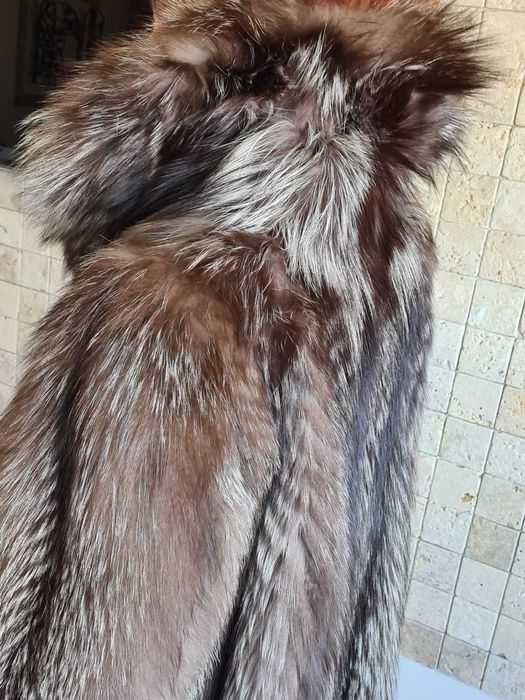 Blana lux Italia vulpe naturala super dama argintie bogata haina lunga