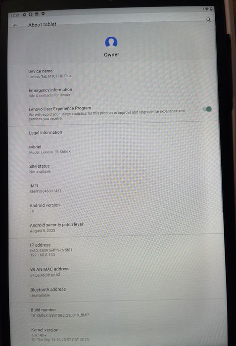 Lenovo tab M10 FHD PLUS