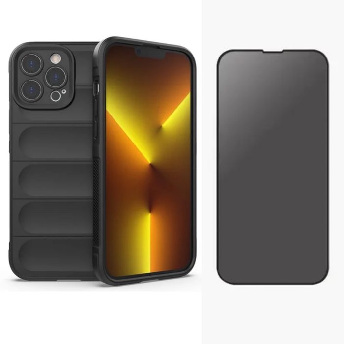 Husa Silicon Wave + Folie Sticla 11D 6D Privacy Iphone 16 PRO MAX PLUS