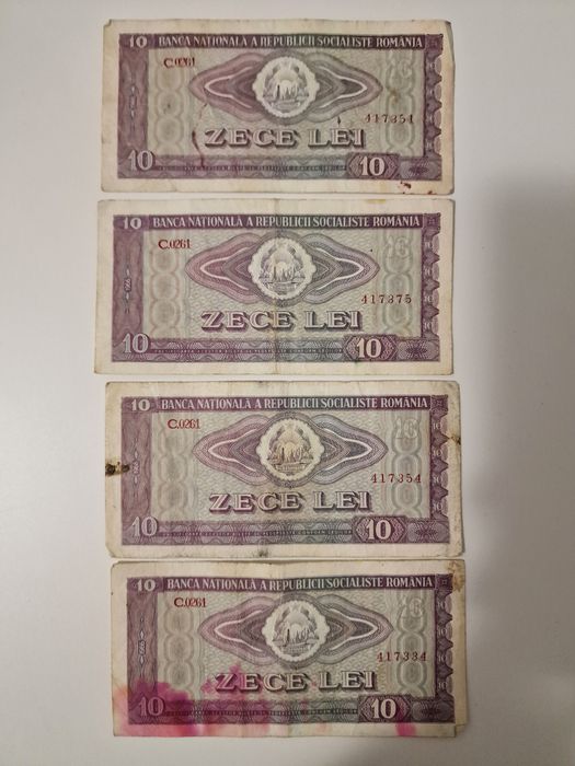 Vând 4 bancnote de 10 Lei din 1966