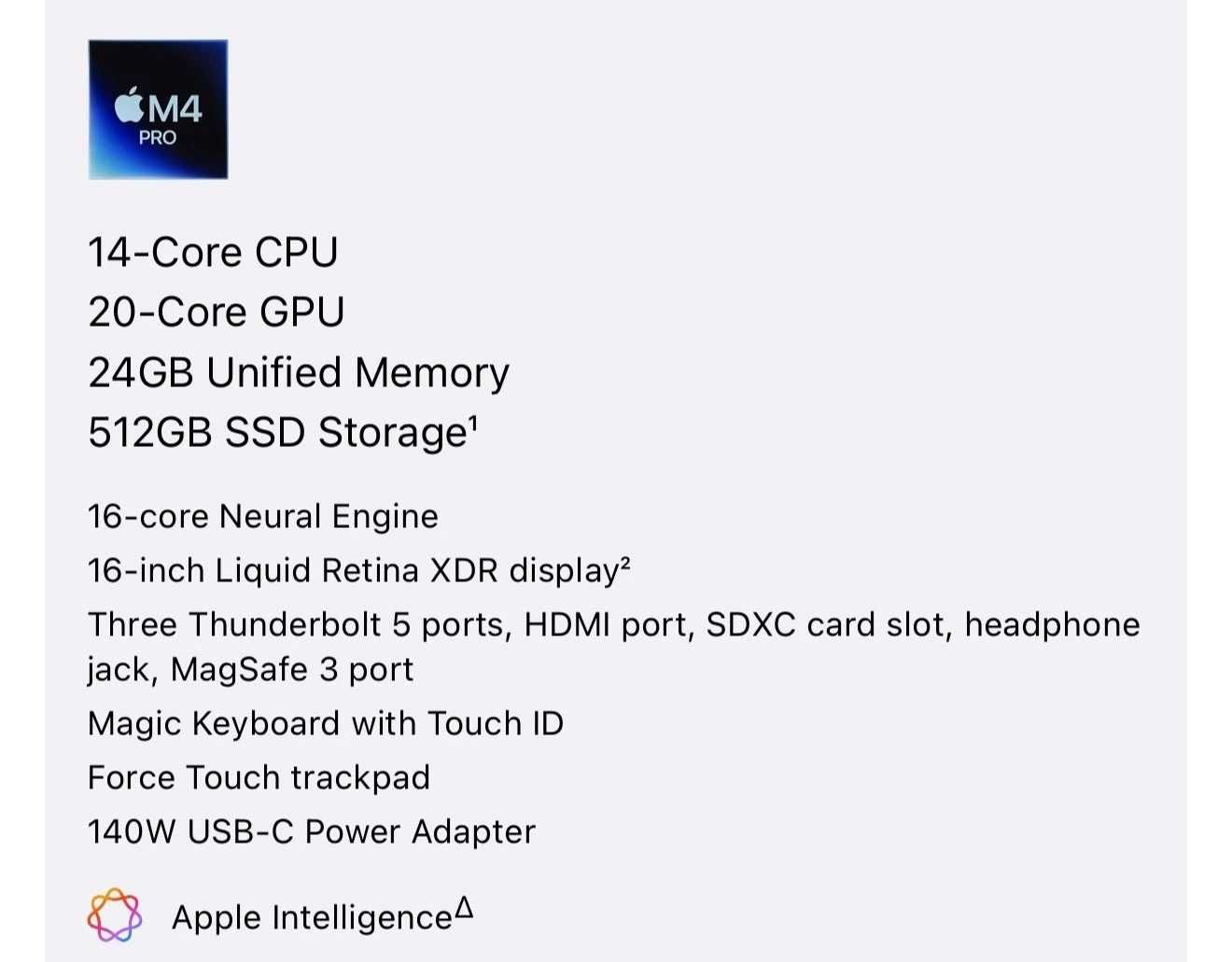 НЕРАЗПЕЧАТАН! Apple Macbook Pro 16” M4 Pro 14C/20G 24RAM 512SSD