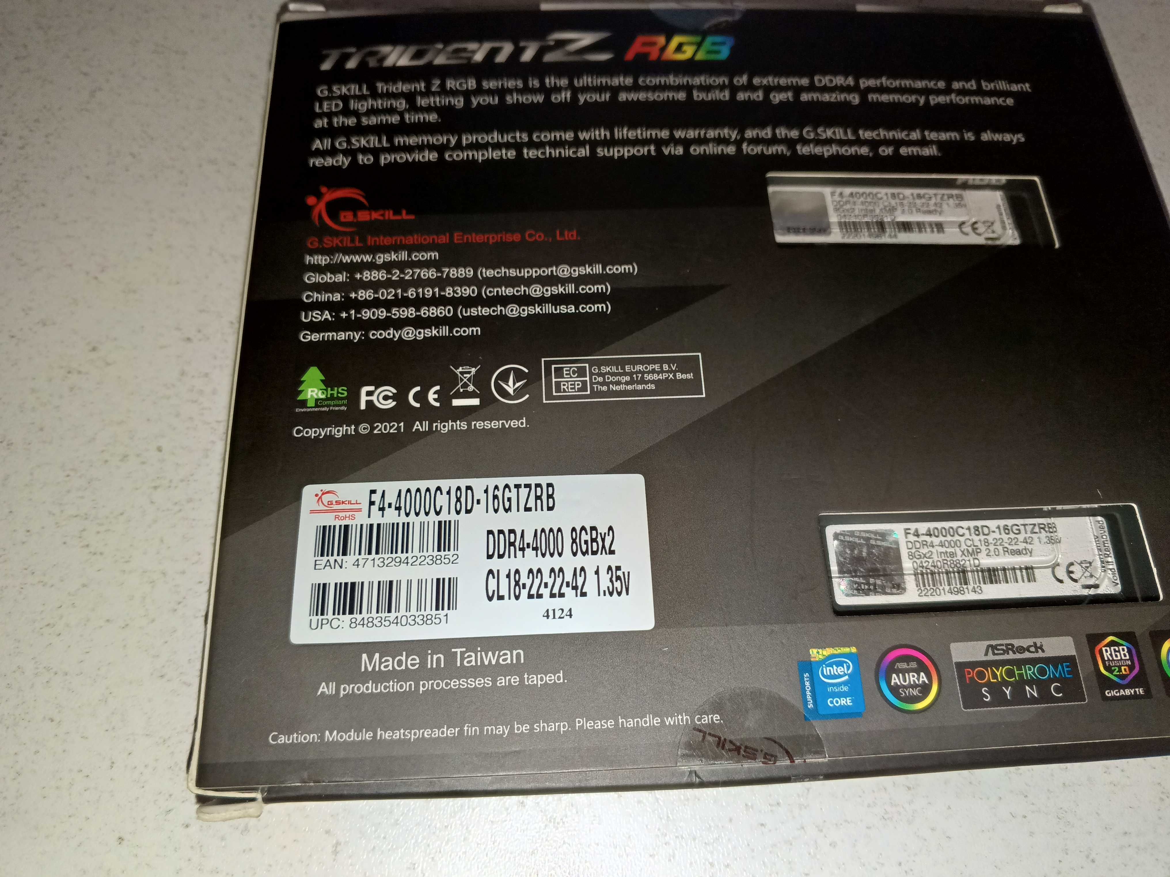 G.SKILL TRIDENTZ RGB DDR4 F4-4000 Комплект на 16 ГБ 2 модуля по 8 ГБ