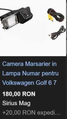 Cameră marșarier tip lampă număr VW, Skoda, Seat, Audi