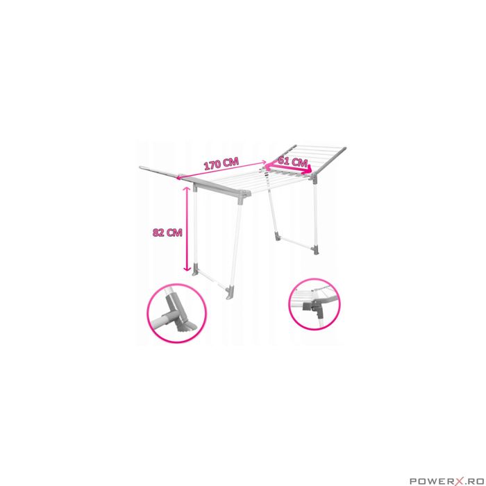 Uscator de rufe pliabil, picioare antiaderente, tije groase, 20kg,