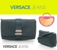 VERSACE JEANS – Дамска кожена чанта в тъмно зелено 15x20x5 см нова