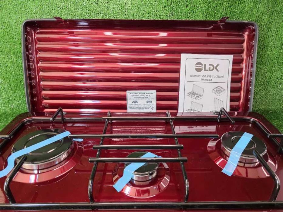 Plita 3 arzatoare pentru butelie LDK ELS6628 ,email visiniu / CLP