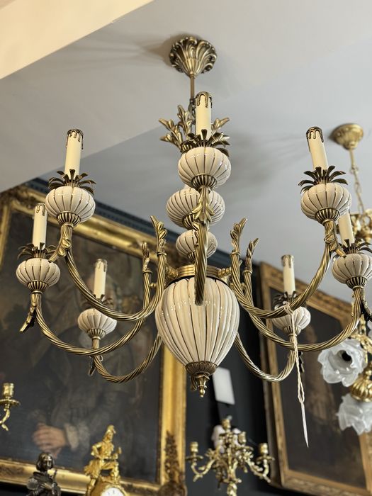 Candelabru bronz masiv - portelan