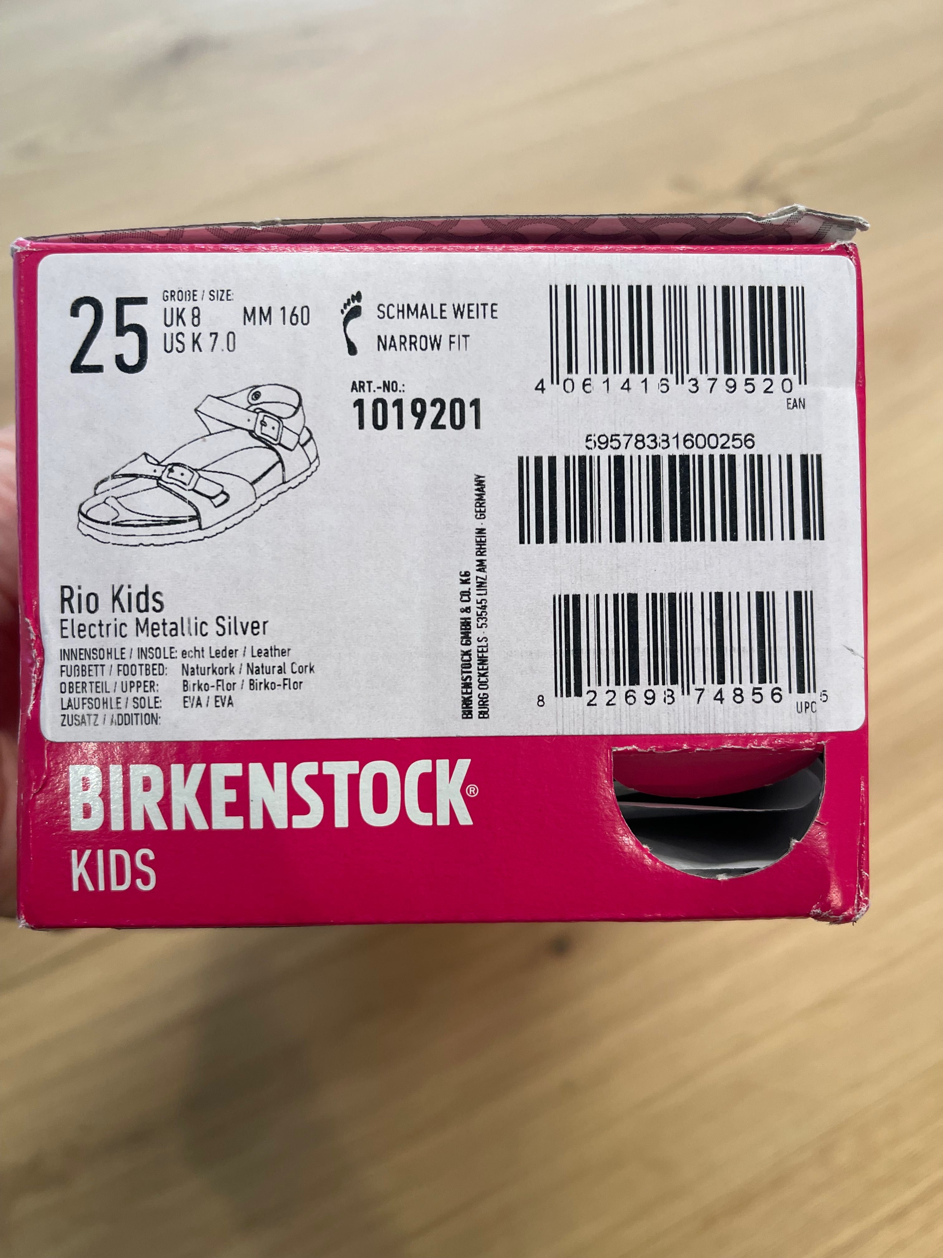 Sandale Birkenstock pentru copii, din piele, argintii, numărul 25