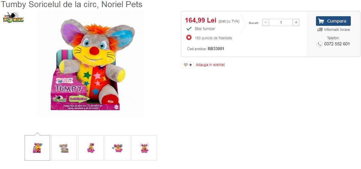 Jucarie din plus interactiva Noriel Pets - Tumby, soricelul de la circ