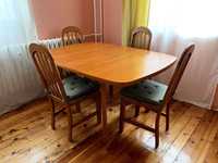 Масивна, дървена, разтегателна трапезна маса с 4 стола