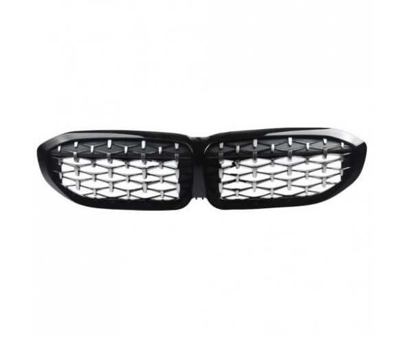 Grila Diamond Grile Nari Duble M Style BMW G20 G21, Negru Lucios Chrom
