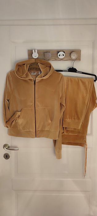 Trening gros din catifea fină, superb, 2 piese, galben auriu, S- M,