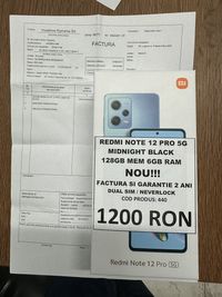 AMANET NO LIMIT: Redmi Note 12 Pro 5G  Factura si Garantie 2ani