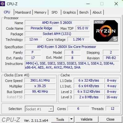 CPU: AMD Ryzen 5 2600X + Stock Cooler