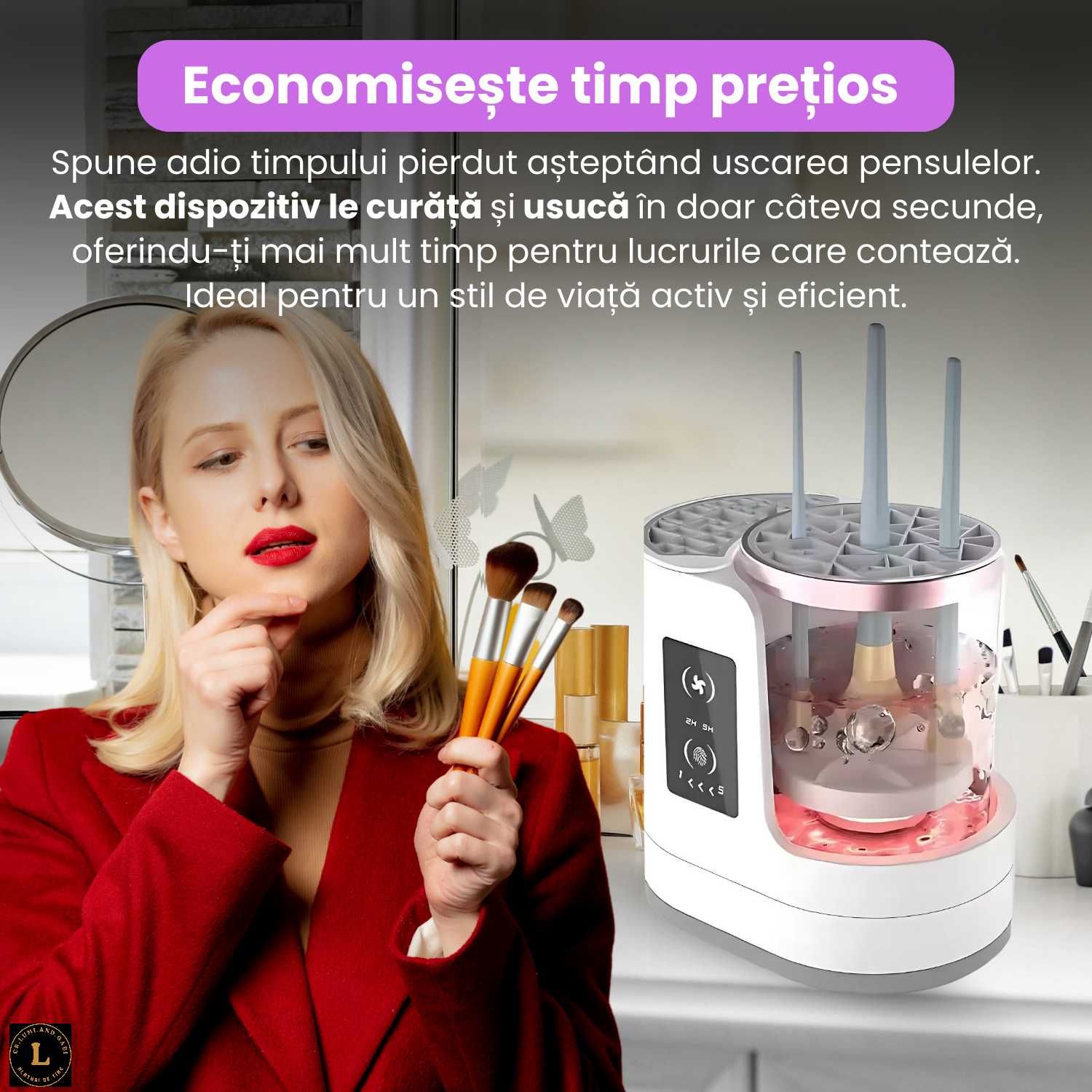 Aparat electric 3/1 pentru curatarea si uscarea pensulelor de machiaj