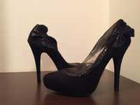 Pantofi dama cu toc, piele intoarsa, negru, 37, nou, Blanco Italia