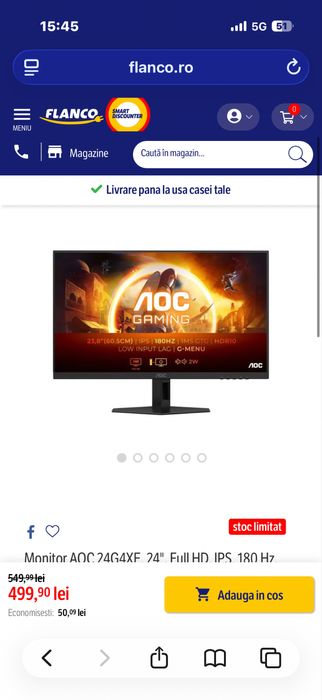 Monitor AOC 180hz 0.5ms 24' 1080p