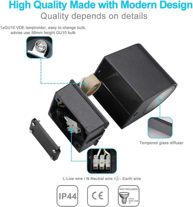 Aplice, set de 2 lămpi de exterior aluminiu antracit GU10 IP44, LASIDE