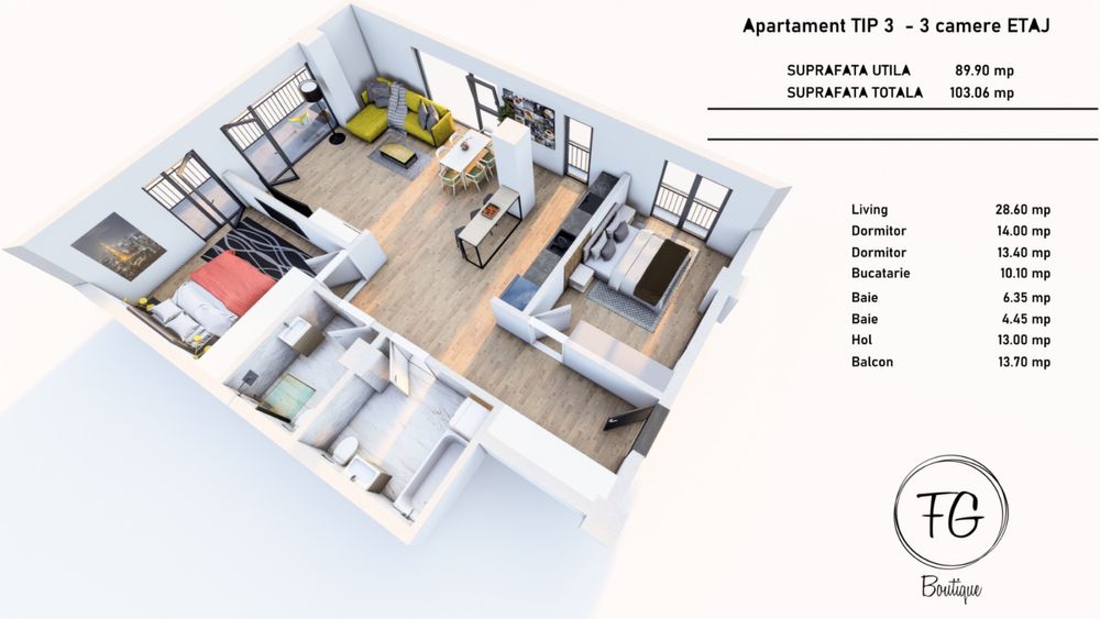 Apartament 3 camere | 90mp utili | Finisaje premium | Bloc nou