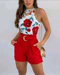 Top cu print floral si pantaloni scurti