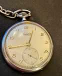 Ceas de buzunar vintage Optima 17 Rubis, Swiss Made, cu lanț original