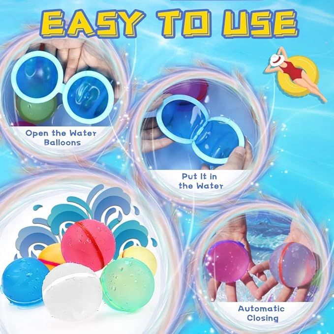 Set 6 mingi din silicon, tip balon cu apa, inchidere magnetica
