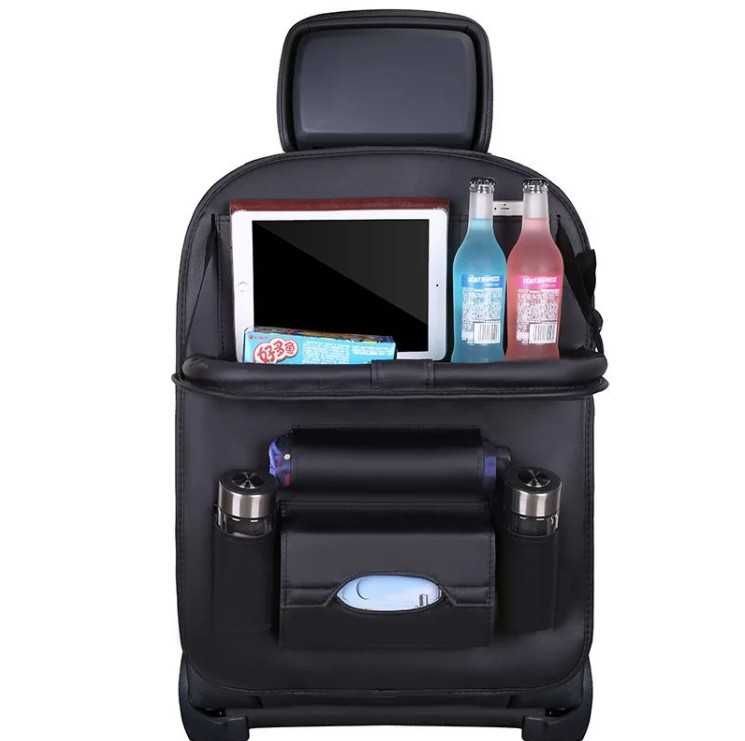 Organizator auto pentru scaun, Pliabil, Piele ecologica, Negru