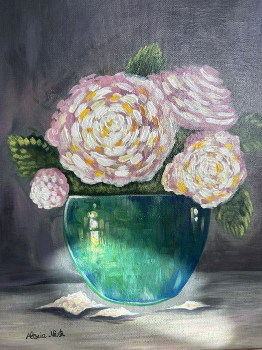 pictură acrilica natură statică ghiveci de flori