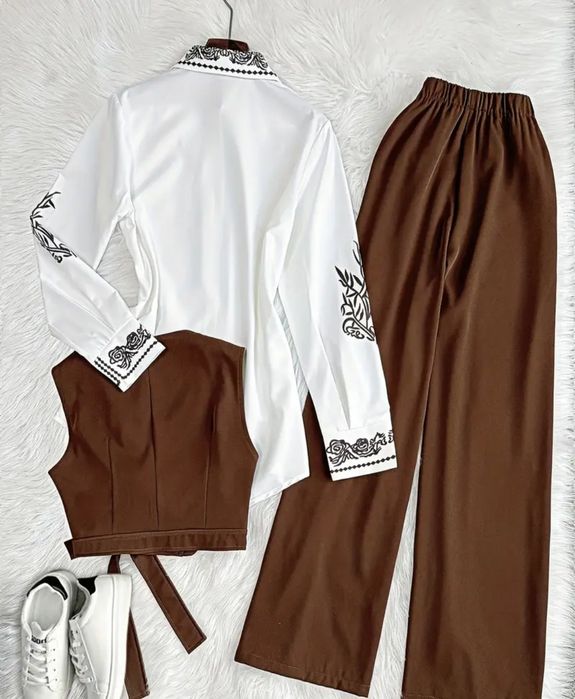 Дамски елегантен кафяв комплект