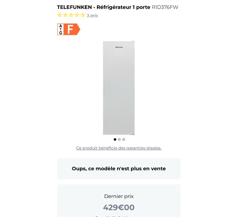 Frigider Racitor Telefunken R1D376FW