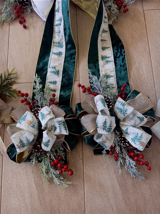 Коледна украса за врата,двойна,от двете страни, коледа,панделка