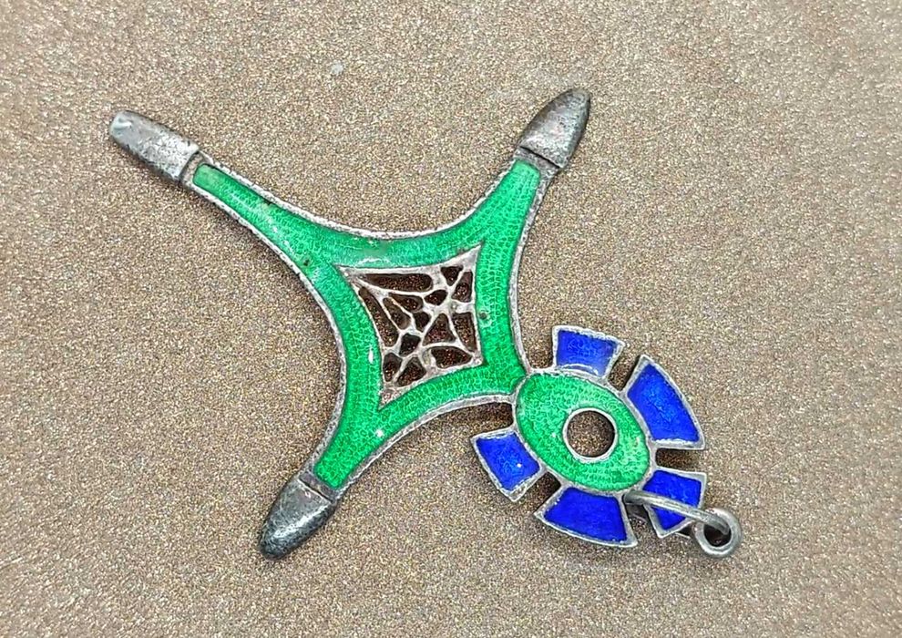 Cruce Agadez tuareg argint emailat verde si albastru