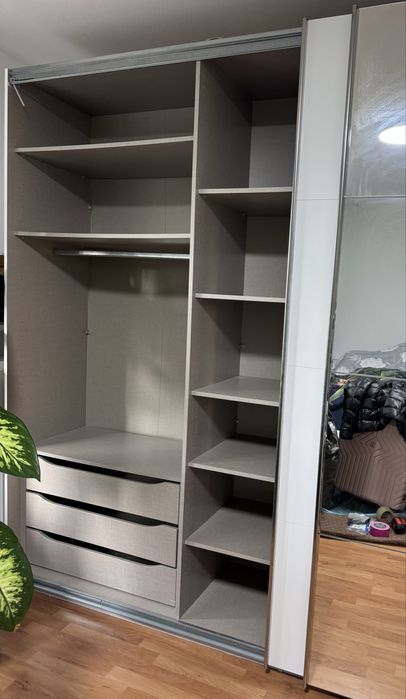 Dressing/Dulap 317/225/60 cm 3 usi culisante alb lucios/oglinda