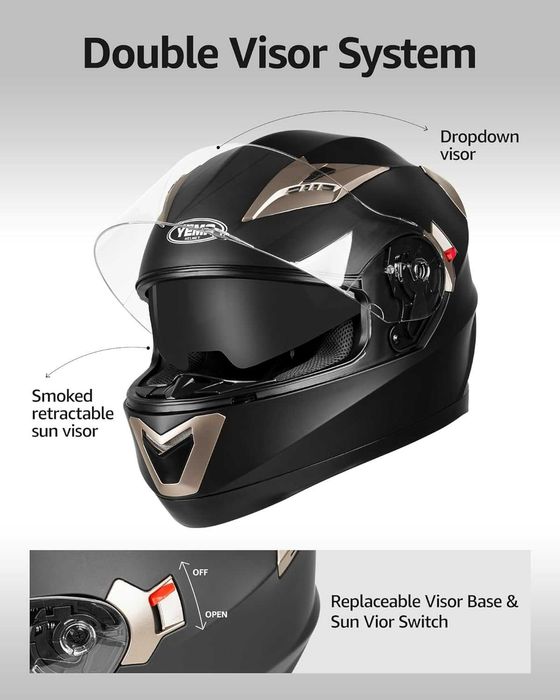 Casca Moto YEMA YM-829 Full Face, Vizier Dublu, Neagră mat, M